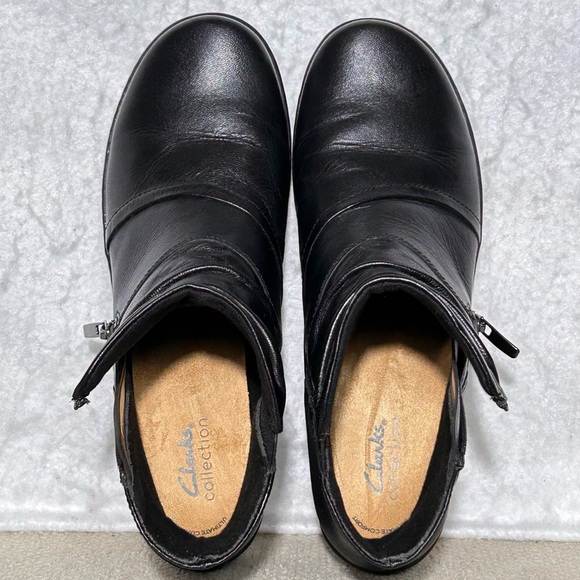Clarks Womens Black Cora Pace Leather Side Zip Ankle Booties Shoes SZ 9.5M - Picture 5 of 11